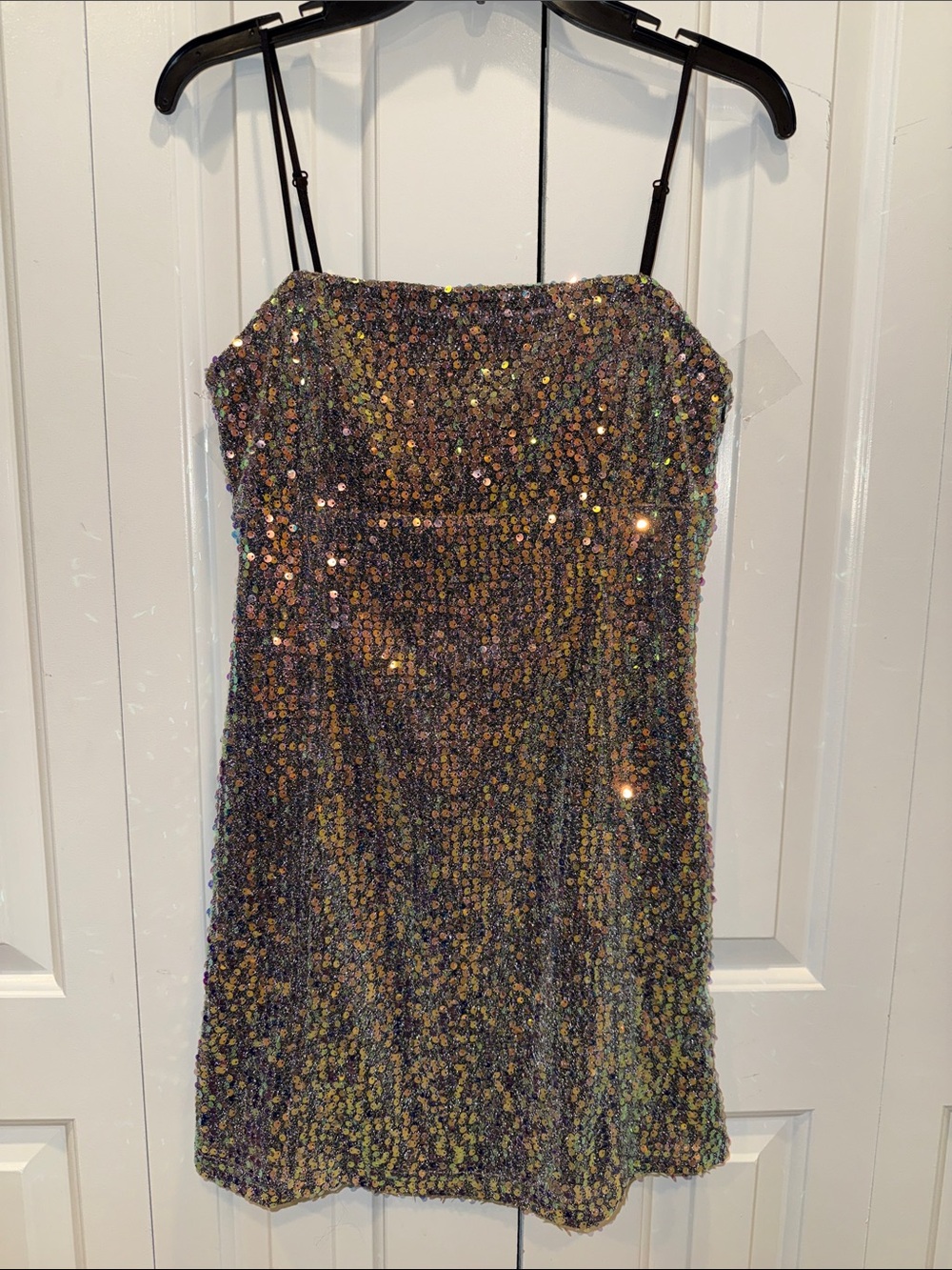 Urban outfitters Sequin Spaghetti Strap Mini Dress in Iridescent Black